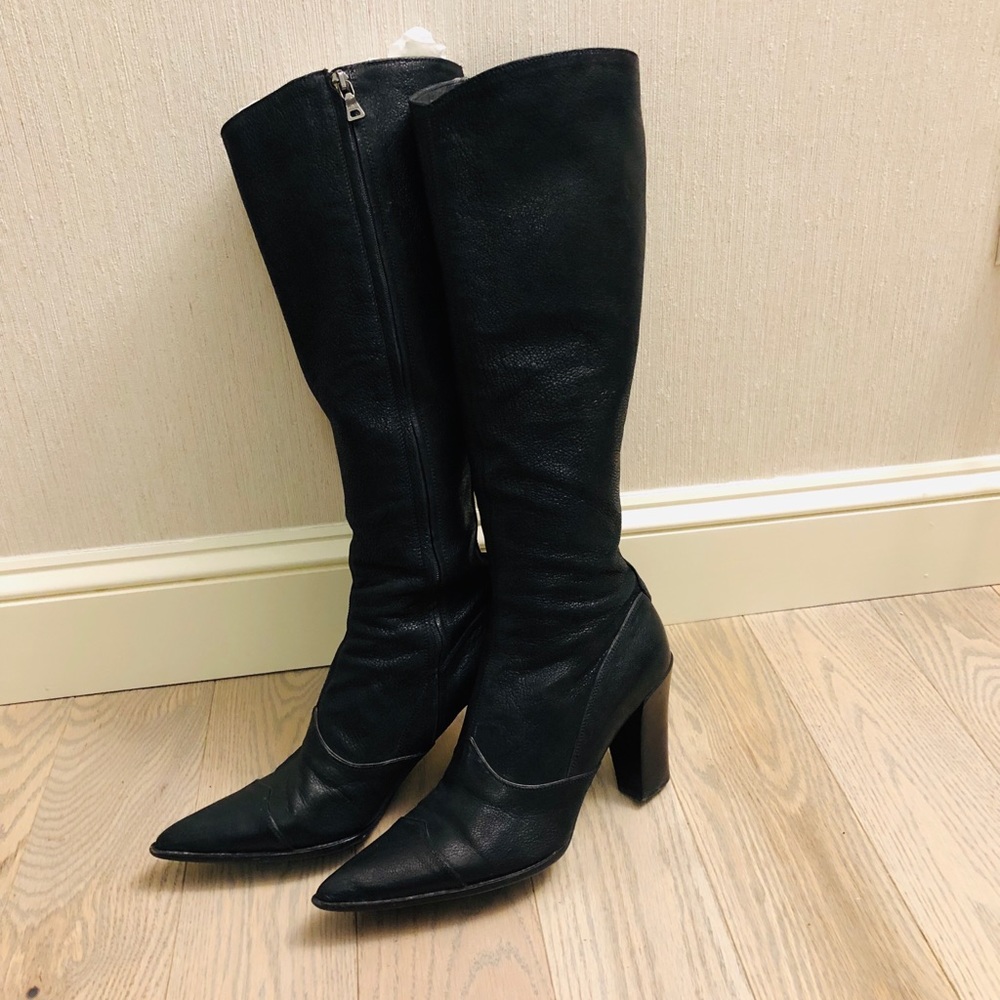 Prada , black leather tall boots, 38